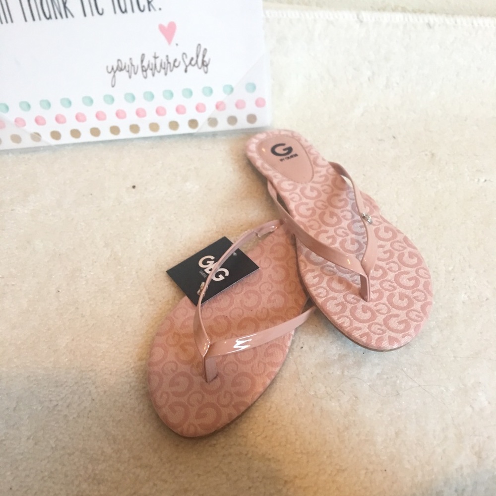 New Guess Pink Flip Flops with Diamond G